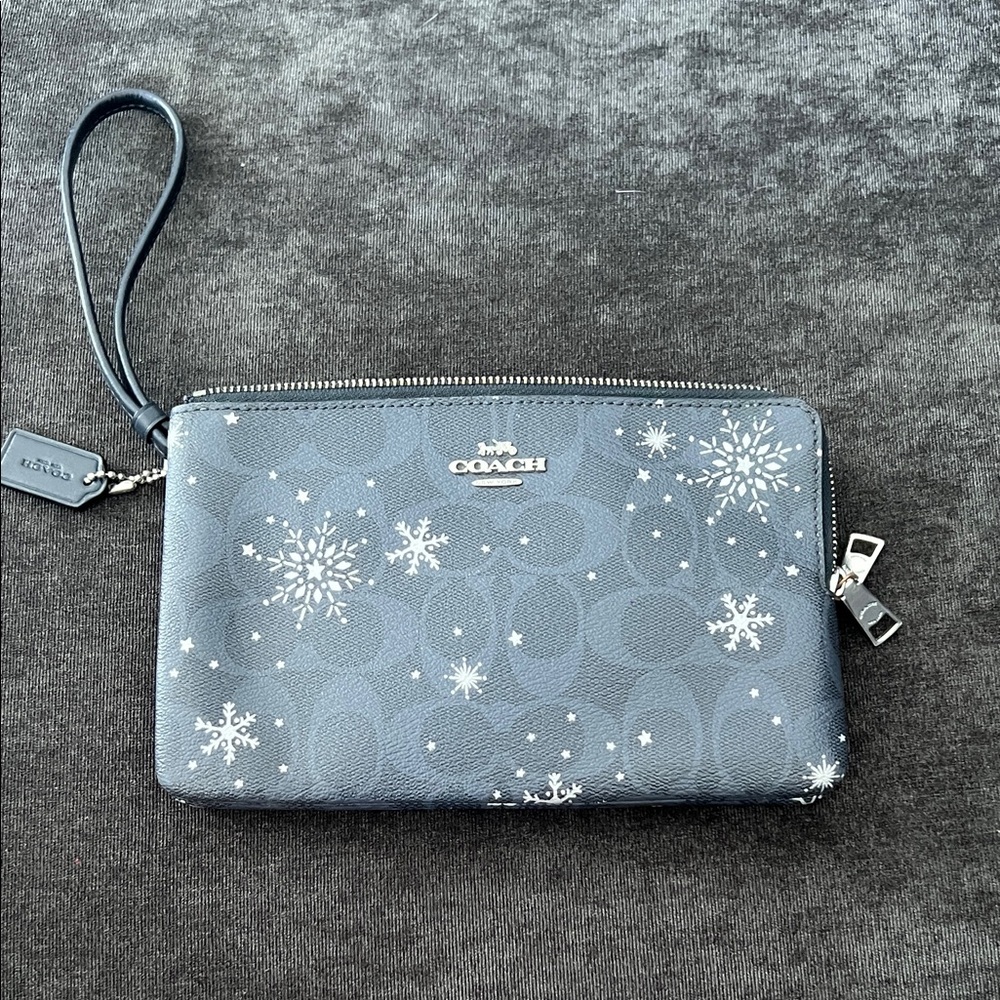 Coach Blue Wristlet with Snowflake Pattern